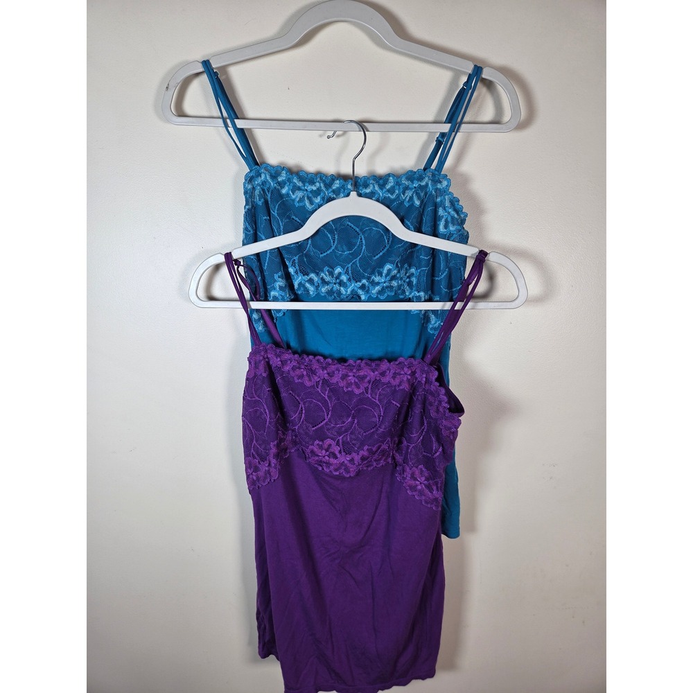 Felina Camisole Tank Top Set Womens L Purple Blue Lace Trim Modal Stretch Y2K